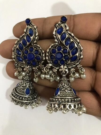 Oxidised Blue Jhumki