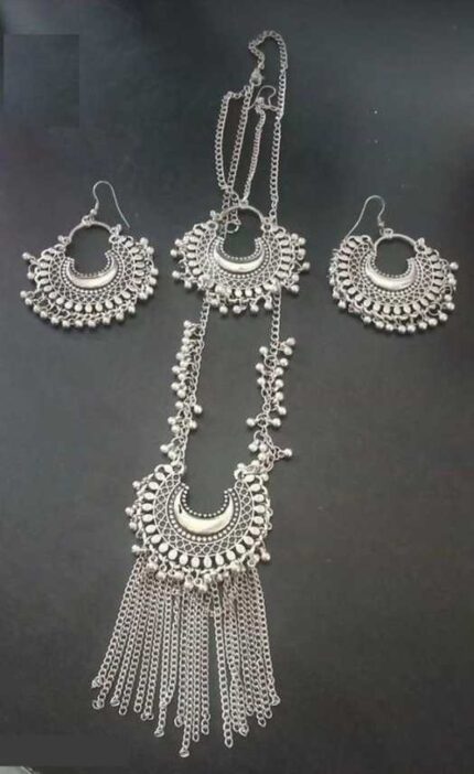 Oxidised Long Chand Necklace