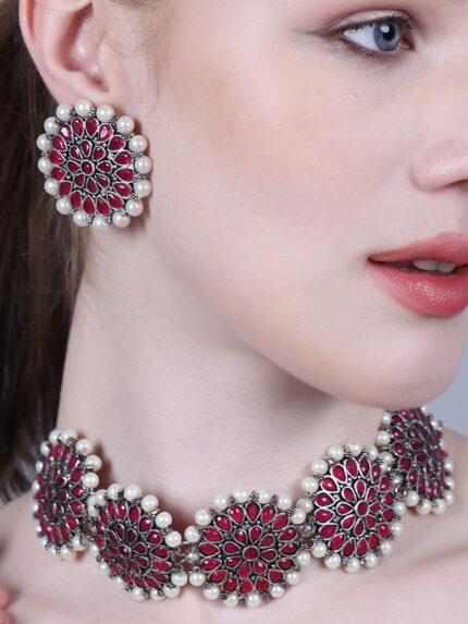 Maroon Round WIth White Moti