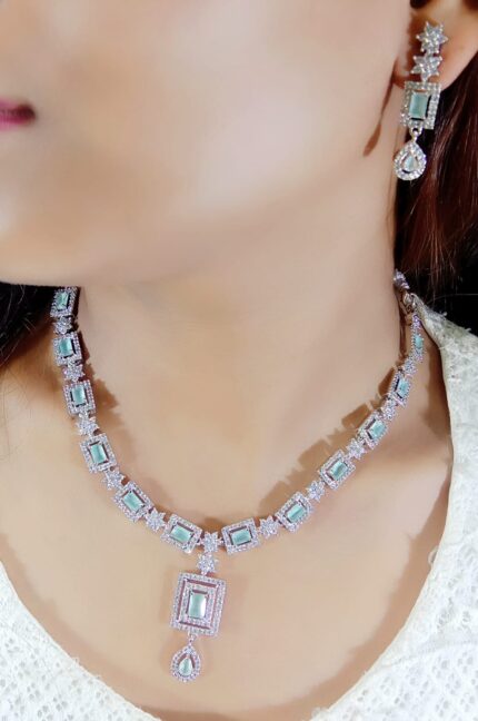 AD Light Green Square Necklace
