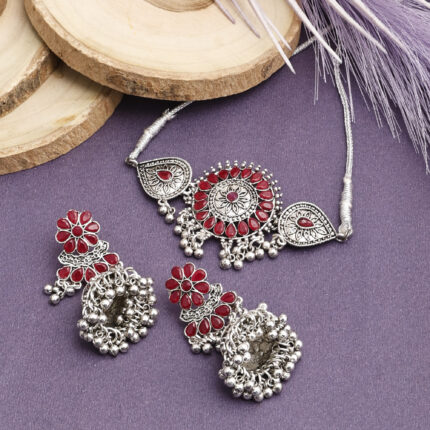 GS Maroon Flower Round Choker