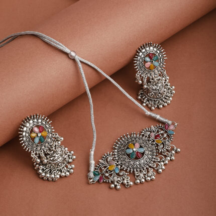 GS Multicolor Round Center Flower Choker