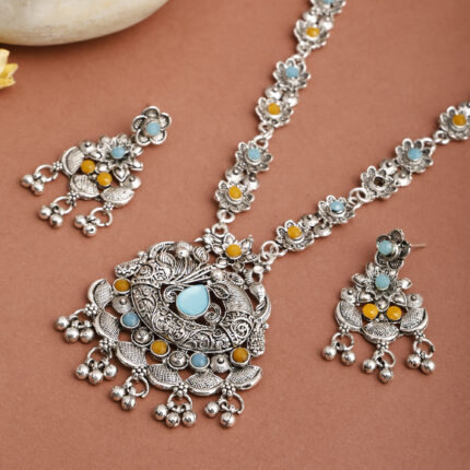 GS Skyblue Yellow Round Long Necklace