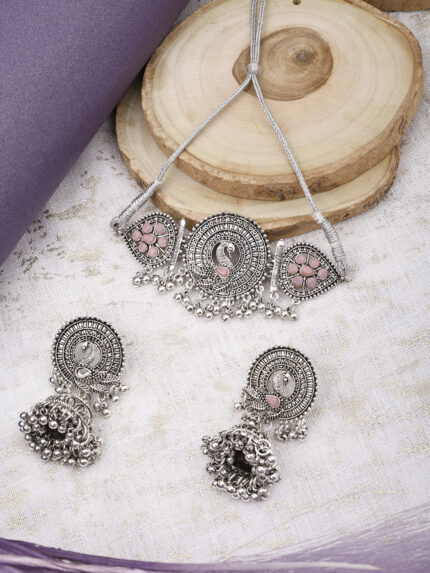 GS Light Pink Flower Peacock Choker