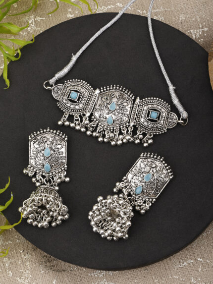 GS SkyBlue Round Leaf Choker