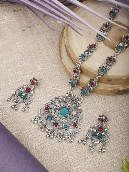 GS Green Maroon Round Long Necklace