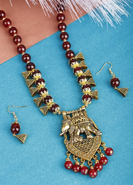 Maroon Oxidised Elephant Design