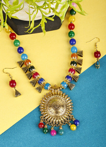 Multicolor Oxidised Golden Round Sun Design
