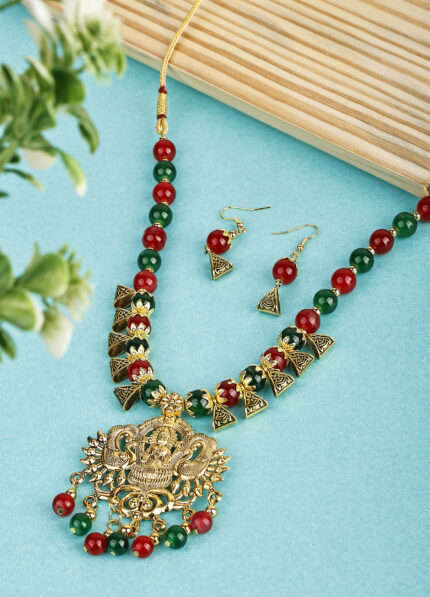 Green Maroon Beads Oxidised Laxmi Design