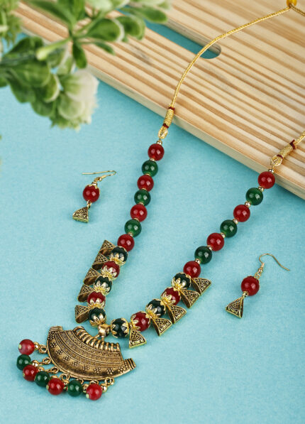 Green Maroon Oxidised Half Moon