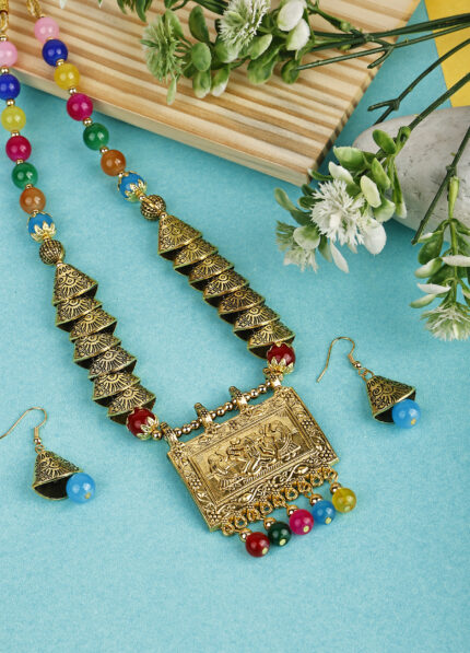 Multicolor Beads Oxidised Samosa Square Ganesh